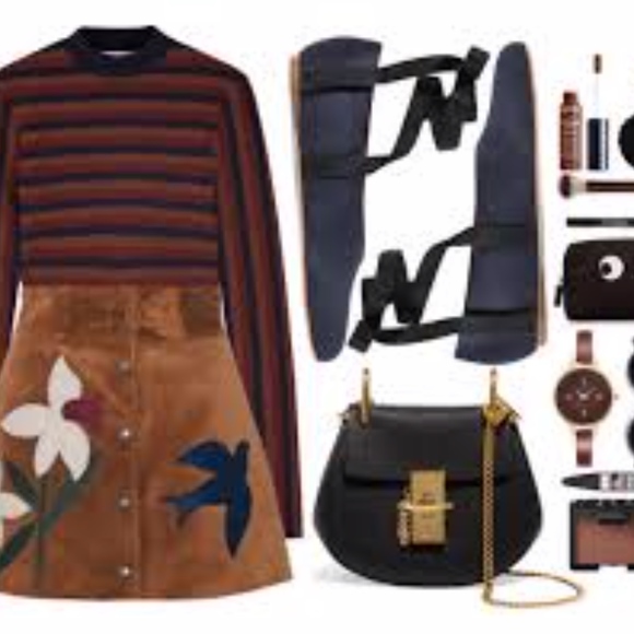 Red Valentino Suede Patch Mini Skirt - Picture 2 of 8